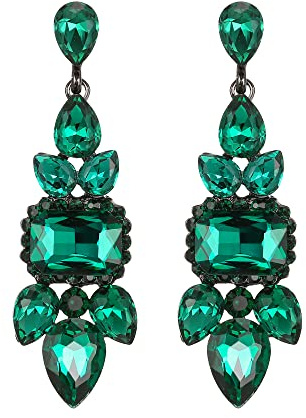 EVER FAITH Ohrringe Strass Kristall Art Deco Vintage Stil Kronleuchter-Tropfen lange Ohrstecker für Damen Rot Gold-Ton