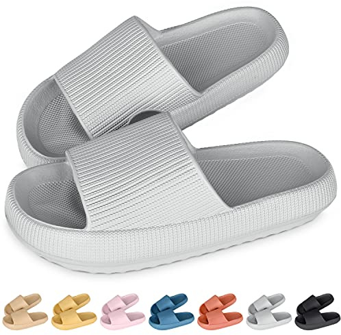 DOUCO Cozislides Tofflor för kvinnor och män, Cloudyzz-tofflor mysiga molntofflor, badtofflor, gummi, halkfria, öppen tåseparator, perfekt för sommar och trädgård, badtofflor