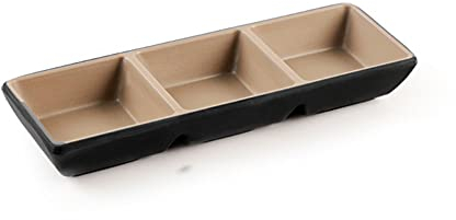 Small Dessert Bowls 8.43 Inch Rectangle Plastic Appetizer Plates Dipping Soy Sauce Dishes Vinegar Olive Oil Ketchup Snack and Dessrt Seasoning Dishes(3 Compartment) Dipping Saucers ( Color : Gold )