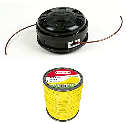 Oregon Fadenkopf Lightning Load Tap & Go + Gelber Mähfaden 2.4 mm x 264 m, geeignet für die meisten Freischneider/Rasentrimmer mit geradem Schaft bis zu 33 cc