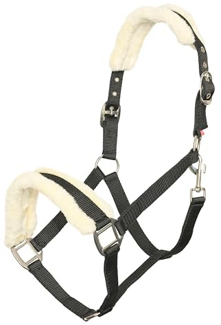 Imperial Riding Halfter Classic Fur aus robustem Nylon, extra weiche Kunstfellpolsterung, verstellbar mit Karabiner, luxuriöse Gold- & Roségold-Details, Komfortables Pferdehalfter, Schwarz, Pony
