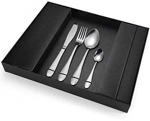Juego de cubiertos de acero inoxidable de 32 piezas, juego de cubiertos de plata, servicio para 8, cubiertos de cocina/vajilla, cuchara, horquillo, espejo, gabinete de lavavajillas pulido (oro rosa)