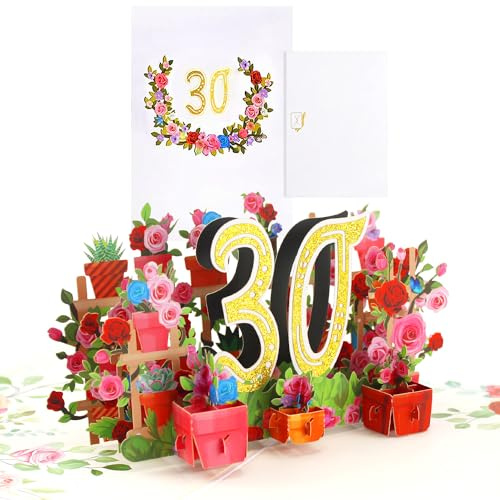 TUZHE 30. Geburtstagskarte 3D Pop Up Karte mit Blumen & Umschlag für Frauen, Männer, Freunde & Familie - Romantisches Jubiläumskarte-Geschenk