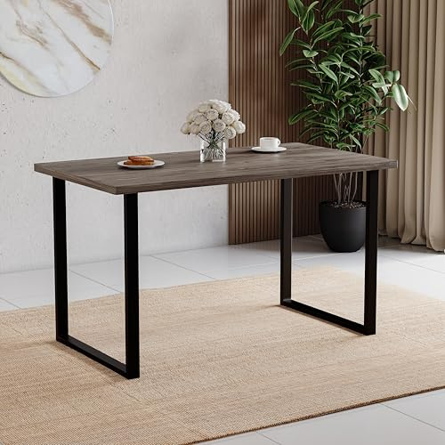 Vida Designs Mesa de Comedor de 4 plazas con Patas de Metal Negro en Forma de U, Mueble Moderno de Cocina y Comedor, Color Nogal