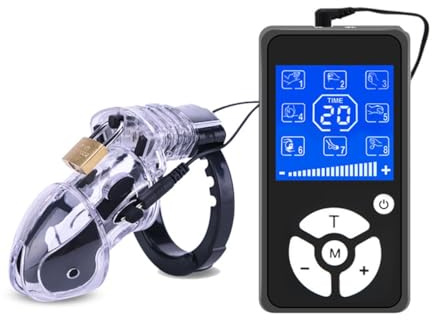 Appareil de chasteté Électro Stimulateur pour homme avec - 8 mode e-stim Cage de chasteté avec 3 anneaux actifs,Jouet sexuel pour adulte Exercice pénis - Clé et serrure incluses