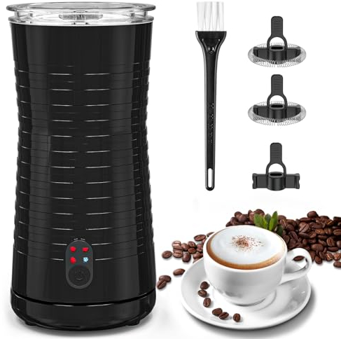Morpilot Montalatte Elettrico Automatico, Cappuccinatore, Schiumatore Latte 4 in 1, Libera Scelta dello Spessore della Schiuma, Silenzioso e Rivestimento Antiaderante- Nero