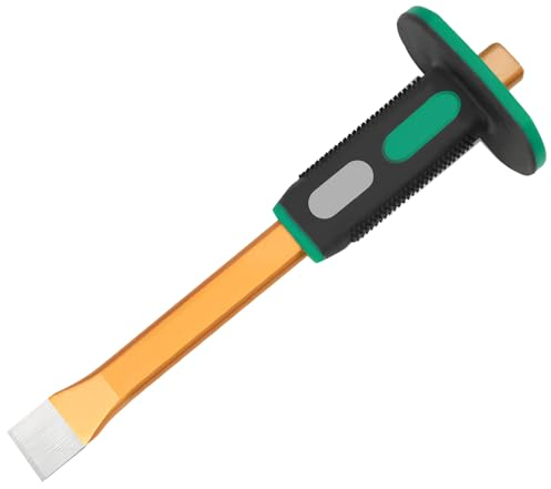 Joyan Flat Chisel, Hand Chisel with Hand Guard, Precision Flat Chisel with Extra Wide 100mm Striking Surface, Handy, Strong Chisel with Guard (Green-Black, 30 X 3 cm)