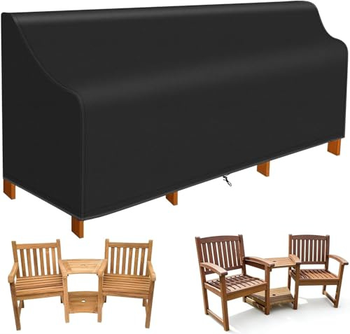 PATIO PLUS Outdoor Garden Loveseats Cover, Waterpoof Windproof Heavy Duty 420D Oxford Fabric, Suitable for 2 Seater Love Seat Patio Set L150/184cm*W60cm*H63/81cm Black