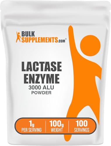 BulkSupplements.com Lactase Enzyme (3000 ALU) Powder - Lactase Enzyme Supplement, Digestive Support - Gluten Free, 1g per Serving, 100g (3.5 oz) (Pack of 1)