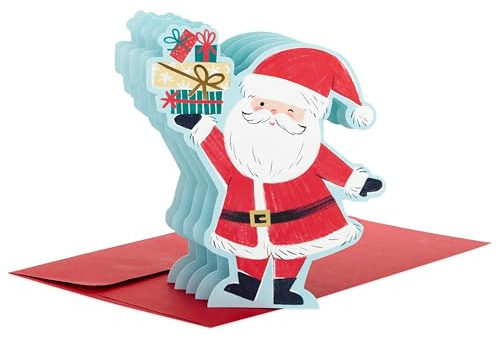 Hallmark Weihnachtskarte, 3D und Pop Up Weihnachtskarte, Weihnachtsmann und Geschenke, Rot, Blau
