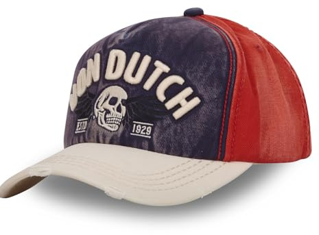 Von Dutch Kappe für Damen und Herren, 100 % Baumwolle, Baseballkappe, originell und verstellbar, Marineblau/Rot/Beige, Einheitsgröße