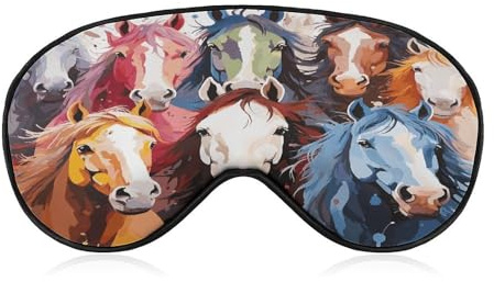 Schlafmaske, Augenmaske für Damen und Herren, Augenmasken zum Schlafen, bunt, Cartoon-Pferde, bedruckt, für Reisen und Schlaf, leicht, verstellbare Schultergurte