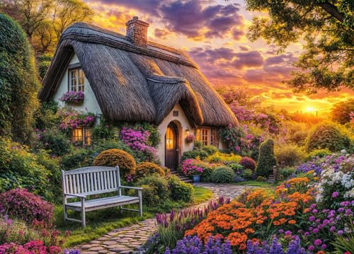 Cottage Life Jigsaw Puzzles for Adults 1000 Piece | Back Letters Hints/A-D Sections, Large Reference Poster, Finished Size 70×50cm, Dust-Free, Family Indoor Activity
