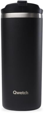QWETCH - Travel Mug Isotherme - Noir 470ml - Thermo Café & Thé en Inox - 6h Chaud et 12h Froid - Étanche, Mug de voyage