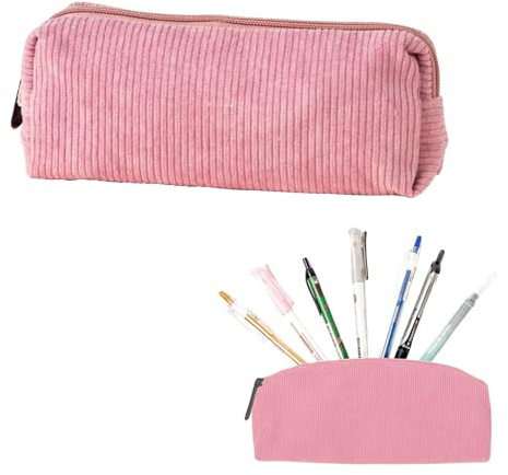 XHYASD Federmäppchen Klein, Mäppchen Cord-Stoff, Stiftemäppchen Mädchen Rosa mit Reißverschluss für Schule, Büro, Kosmetik Organizer