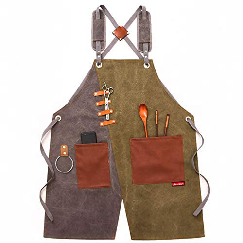 GSHUPIOU Holzschürze, Werkzeugschürze, Schürzen for Männer, Werkzeugschürze, strapazierfähige Arbeitsschürzen, Unisex, for Küche, Garten, Töpferei, Handwerkswerkstatt, Garage(Gris)