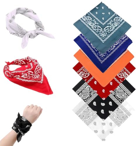 6 Stück Bandana Kopftuch Damen und Herren, Paisley Halstuch Dreickstuch Schal Pirat Cowboy Tuch Nickitücher