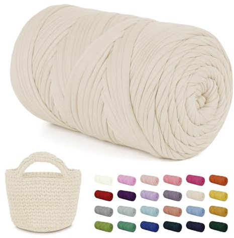LEREATI 400g Fettuccia per Borse a Uncinetto, Cordino per Borse Uncinetto, Filato Grosso per Cestini, Tappeti, Fai da Te Artigianato, Decorazioni (Beige Albicocca)