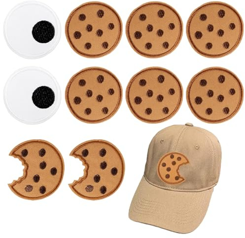 XoeLLe 10 Stück Aufbügel Patches Krümelmonster Accessoires, Aufnäher zum Aufbügeln, Augen Keks Aufnäher zum Aufnähen Bügelbilder Applikation für Kleidung Kostüm Karneval Fasching Mottoparty