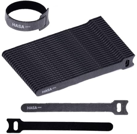 HASA zone 70 Stk. Kabelbinder Klettband Kabelmanagement, Klett Kabelbinder Wiederverschließbar, Klettkabelbinder Klettverschluss Schwarz für Kabel Organizer, 15cm Lang