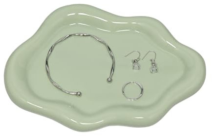 YoHyien Cloud Jewellery Dish, Decorative Ceramic Trinket Dish, Vanity Tray for Cosmetic, Perfume, Trinket Tray for Ring, Necklace, Bracelet, Gifts for Girl, Women, Mother, Daughter (Sage Green)