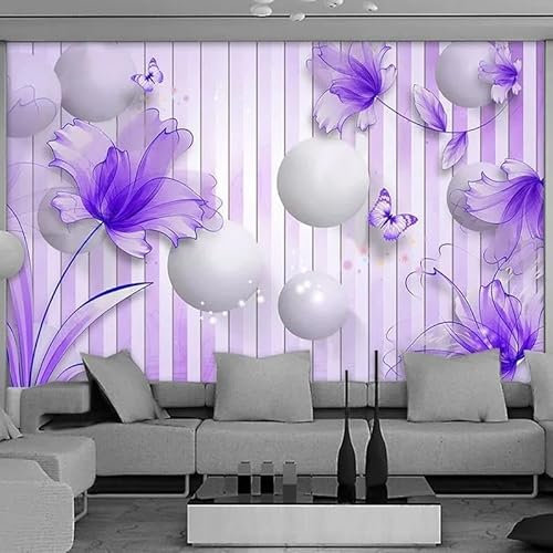 Tzxztt Fleur Violette Papillon Violet Papier Peint 3d Moderne En Soie GaufréE MatéRiau IdéAl Pour Le Salon Et La Chambre à Coucher-350cm×256cm