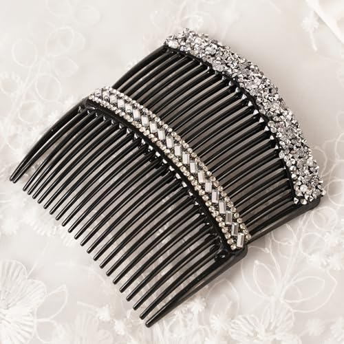 MinoCino Haarkamm zum Stecken für Damen, 2 Stück Stile von Strass-Französischen Haarkämme zum Stecken mit Zähnen, elegante schwarze Haarkamm-Accessoires für alle Haartypen