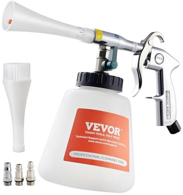 VEVOR Pistolet Nettoyage Voiture à Air Haute Pression 6-9,2 Bars 2 Buses, Réservoir 1 L, Tuyau Caoutchouc, pour Éliminer Saleté Poussière Surface, Fonctionne avec Compresseur d'air 1/4 NPT Non Inclus