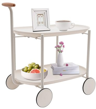 Esyogen Outdoor Servierwagen mit Griff 2 Etagen Küchenwagen mit Rollen Rollwagen für Pool, Party, Garten Küche Rollwagen, 63 x 42 x 64.5 cm (Weiß)