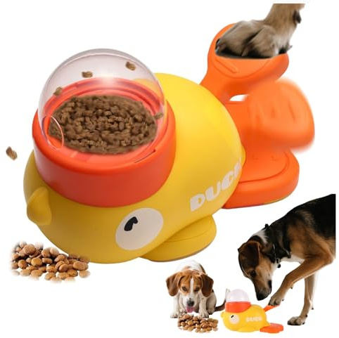 Interactive Yellow Duck Treat Dispenser Slow Feeder Toy for Dogs and Cats Chew Resistant Puzzle Fun Pet Feeder Dog Treat Dispenser Toy Healthy Eating