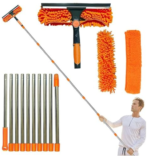 Kit De Plumeau Haute Portée De 6 M avec Rallonge De 1.5 À 4.9 M, 2 en 1 Plumeau en Toile D'araignée avec Perche Télescopique, Multifonction pour Plafonds Étagères Abat-Jour Fenêtres Et Ventilateurs