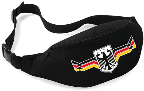 Deutschland Bauchtasche | Hüfttasche für Stadion, Public Viewing & Fan-Outfit - EM & WM – Fußball Fan Gürteltasche mit Flagge – Unisex | M6 Schwarz