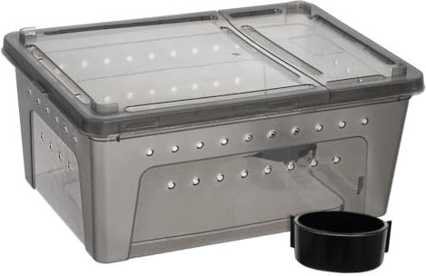 VICASKY Reptile Box with Feeder Plastic Terrarium Cage for Small Crawling Pets Easy Assembly Ventilated Pet Breeding Box 10.24X7.09X4.53In