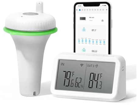 TIEOAXFT Drahtloses Poolthermometer der 2. Generation mit IBS-M2-WLAN-Kombination, wasserdichtes digitales schwimmendes Thermometer for Spa-Teich