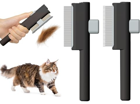 Marchul 2 Pièces Peigne pour Chats, Peigne à Puces Autonettoyant pour Chat et Chien, Brosse de Toilettage pour Animaux de Compagnie Poil Court et Poil Long, pour Enlever Les Poils D'animaux (Noir)