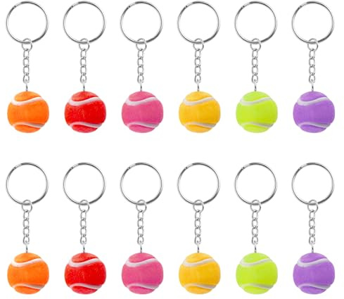 VQBKHO 12 stycken tennisbollsnyckelhänge, nyckelring tennis huvud nyckelringar tennisboll för ryggsäckshängare för män, kvinnliga tennisspelare och tennisfans