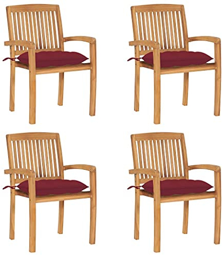 HaoChrymec Stapelbare Gartenstühle mit Kissen 4 STK. Massivholz Teak, Witterungsbeständig, Komfortable Polster, Gartenmöbel Set, Balkon Stuhl, Relaxsessel Garten, 60 x 57.5 x 90 cm