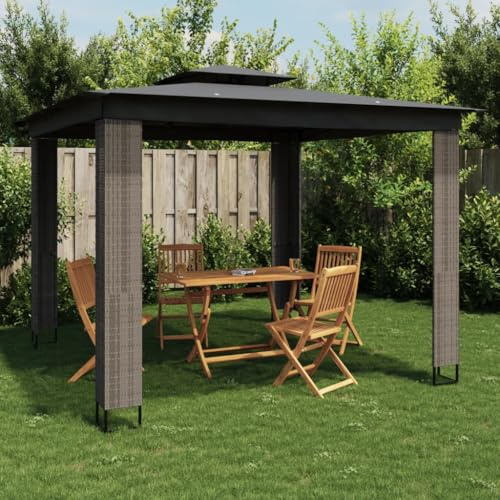 Pergola de Jardin, Structure en Acier Double Toit Anthracite, Design Ventilé, Pergola Jardin Exterieur Résistante aux Intempéries, Jardins, Espace Extérieur,Anthracite, 2.94 x 2.94 x 2.65 m