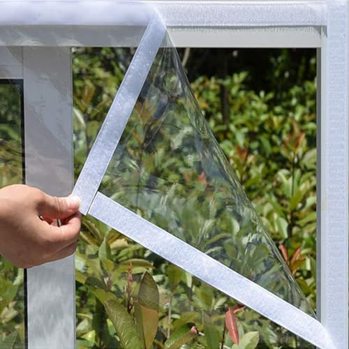 Réutilisable Thermo Cover Transparent 110x150cm Barrière Contre La Poussière Fenêtre Kit de Film D'isolation Thermique Protection Froid et Dénergie Hiver(110x110cm/3.6x3.6')