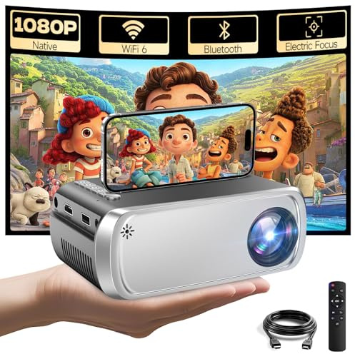 Projector with WiFi and Bluetooth, Mini Projector for iPhone Supports 1080P Synchronize Smartphone Screen by WiFi/USB Cable for Home Entertainment Smartphone/HDMI/TV Stick(WiFi)