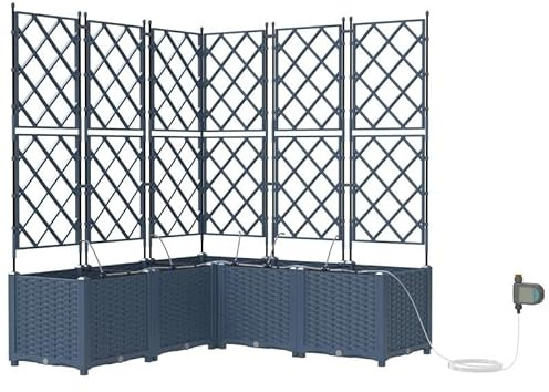 Eleganz Fioriera da giardino con griglia, 2 pezzi, grigio, 80 x 40 x 125,5 cm, in polipropilene – Stabile fioriera per la cura del giardino, durevole e resistente alle intemperie