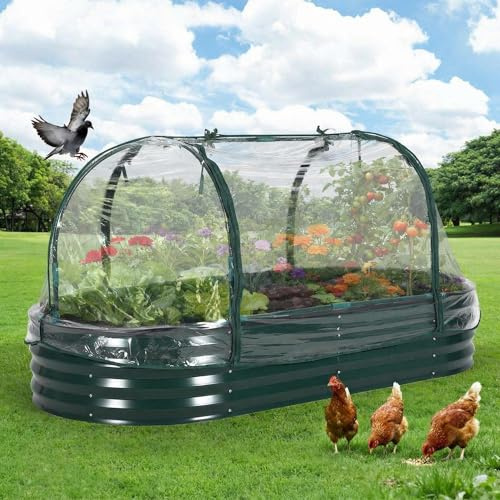 Verstärktes Metall-Hochbeet mit Vogelschutznetz – Offenes Pflanzbeet aus verzinktem Stahl inkl. PVC-Abdeckung & Gartenhandschuhen – Wetterfestes Hochbeet für Gemüse, Kräuter & Blumen, 180 * 90 * 30cm
