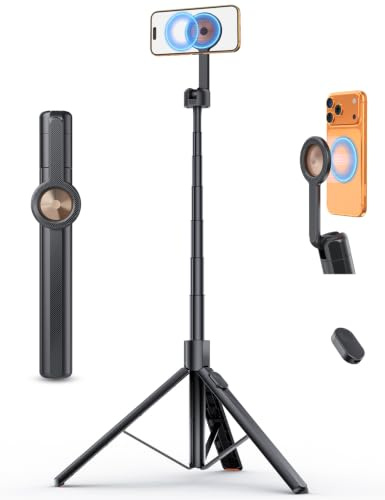 ANXRE 180cm Magnético Palo Selfie Trípode para Móvil con Remoto Recargable | Portátil & Compacto,Rotación de 360°,Tripe Telemovel para Viajes/Grabación de Vídeo/Filmación, Compatible con iPhone Android