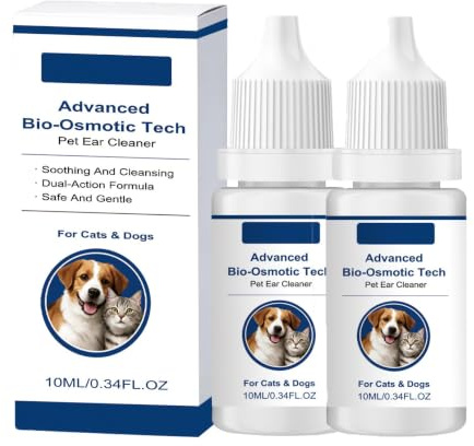 KOAHDE Pulizia Dell'Orecchio per Animali Domestici,Prodotto per la Orecchie Cane e Gatto,Pulisci Orecchie per Cani e Gatti di Tutte Le Taglie,Soluzione per la Pulizia delle,10ml*2pc