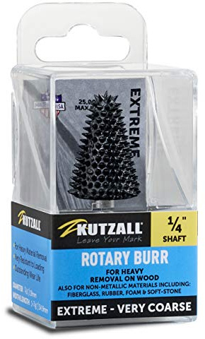 Kutzall Extreme Fraise Conique Rotative, Axe 1⁄4, Très Grossière - Accessoires pour Bosch, DeWalt, Milwaukee, Makita. Carbure de Tungstène Abrasif, 3⁄4 (19mm) X 1-1⁄4 (31.8mm) de Longueur, TX-34C