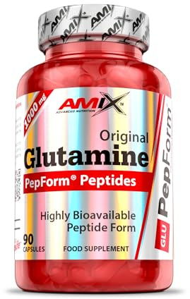 AMIX - Suplemento Deportivo - Glutamina Pepform en Cápsulas 90 - Favorece la Recuperación Muscular - Péptidos de Glutamina de Rápida Absorción - Aminoácidos Esenciales