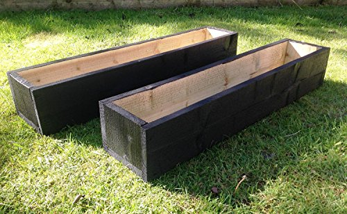 2 x Extra Large 5ft / 150 cm Long Wooden Garden/Veg Planters. Painted Black. Fully Assembled - Just add plants.