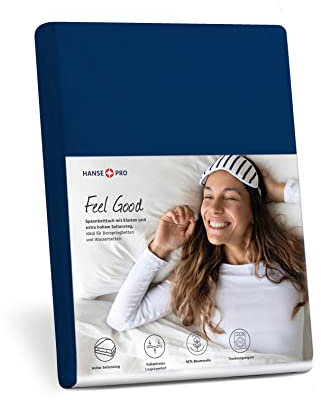 HANSE PRO Spann-Betttuch 100x200-120x220 cm I Spann-Bettlaken I Laken I für Boxspring-Betten und Wasserbetten I Steghöhe bis 30 cm I Premium-Qualität I Farbe Dunkelblau