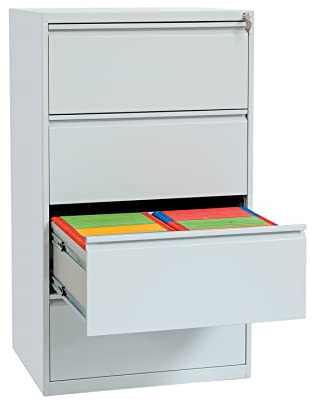 Schrank & Stuhl Hängeregisterschrank doppelbahnig – Hängemappenschrank mit 4 Schüben für DIN A4, abschließbar, Lieferung komplett montiert, 132 x 76 x 62 cm, Grau