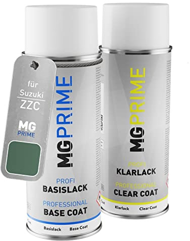 MG PRIME Autolack Set Spraydose für Suzuki ZZC Jungle Green + Klarlack | Set aus Basislack + Klarlack, Sprühdosen 400ml